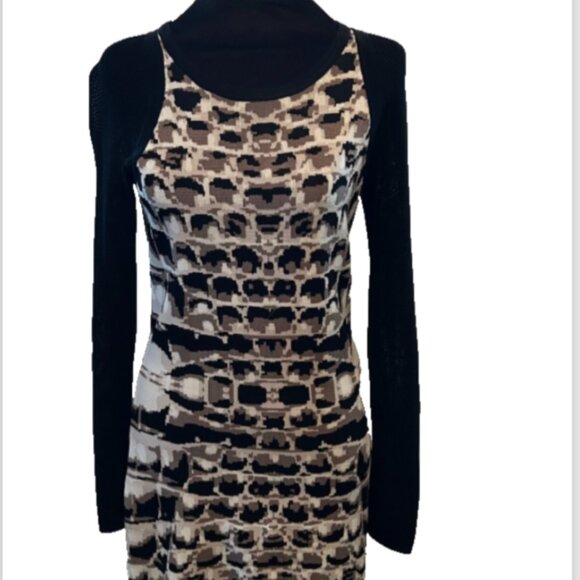 Parker NY Women Hartley Black SZS Knit Dress Fishnet/Mesh Long Sleeves BodyCon - Picture 1 of 10